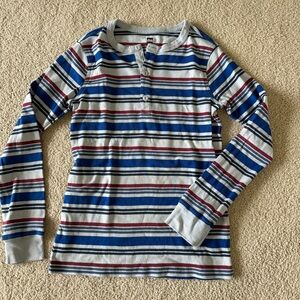 Tea collection boys blue striped long sleeve shirt Henley size 12